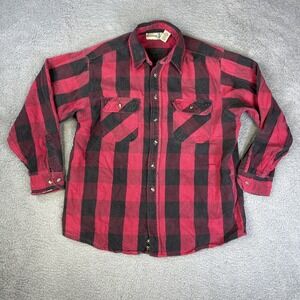 Vintage Fieldmaster Flannel Shirt Mens Large Red Buffalo Plaid Chamois Cabincore